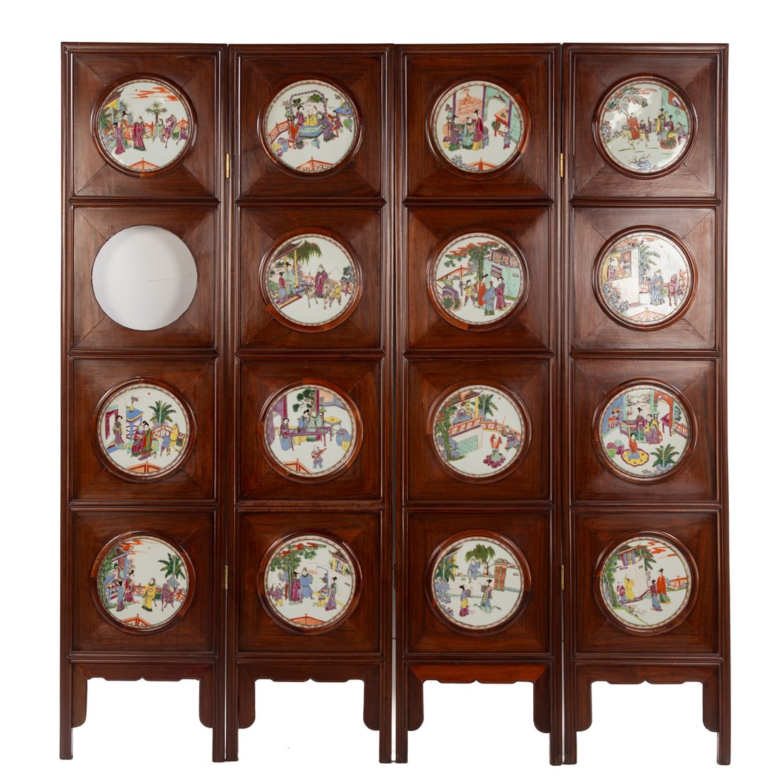 Chinese Export Porcelain & Wood Folding Screen (1 of 7)