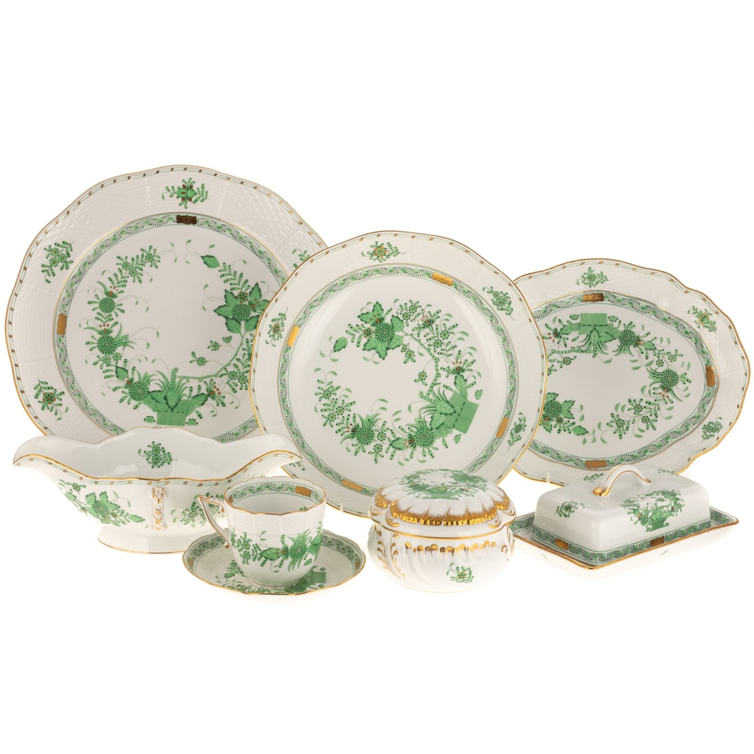 Large Herend Green Indian Basket Dinner Service (1 of 5)