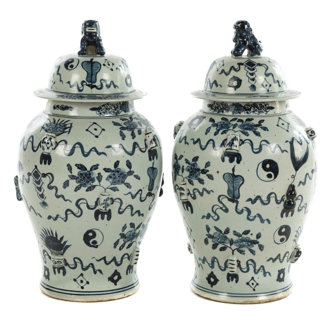 A Pair of Large Chinese Export Blue & White Jars (1 of 4)
