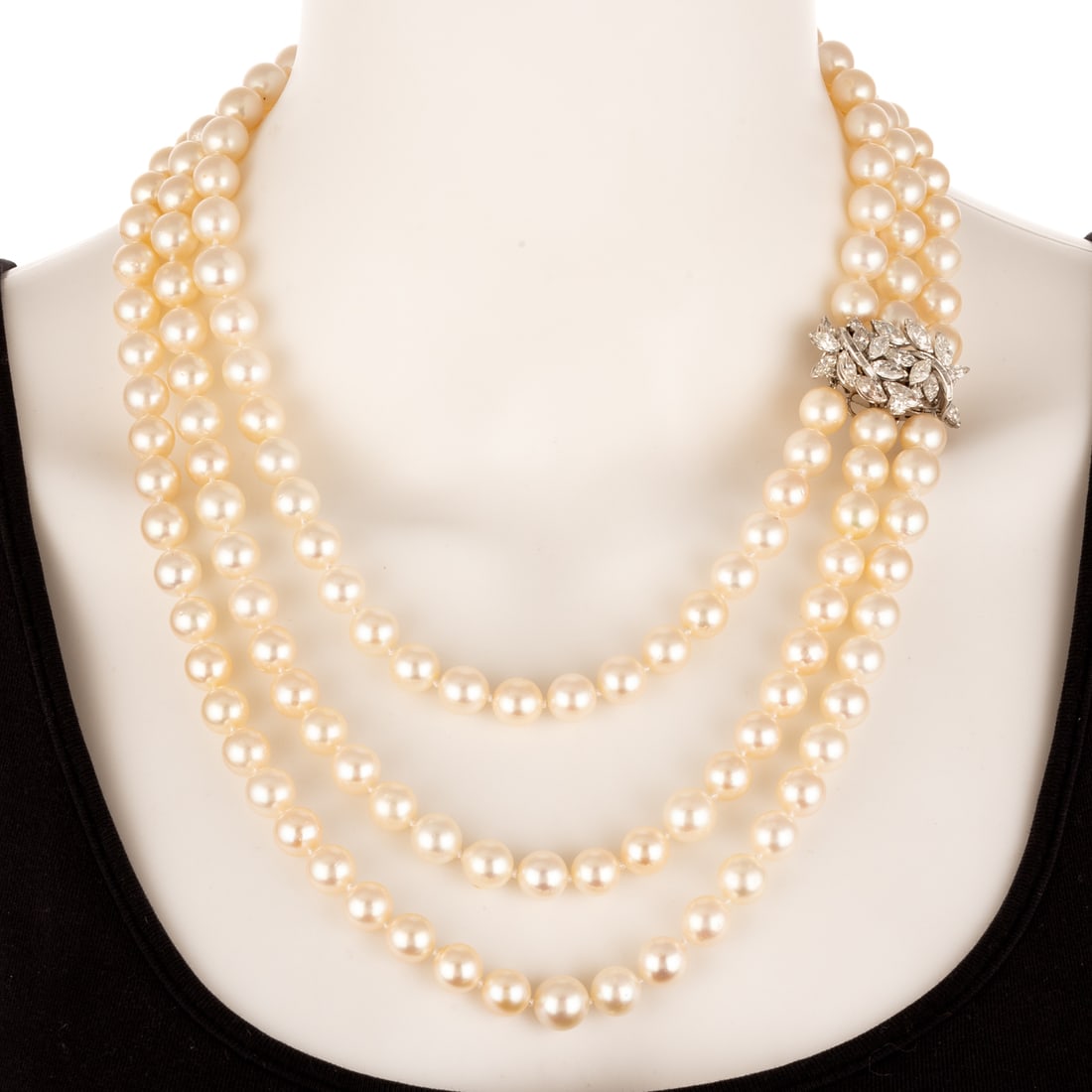 A Triple Strand of Pearls with 14K Diamond Clasp (1 of 5)