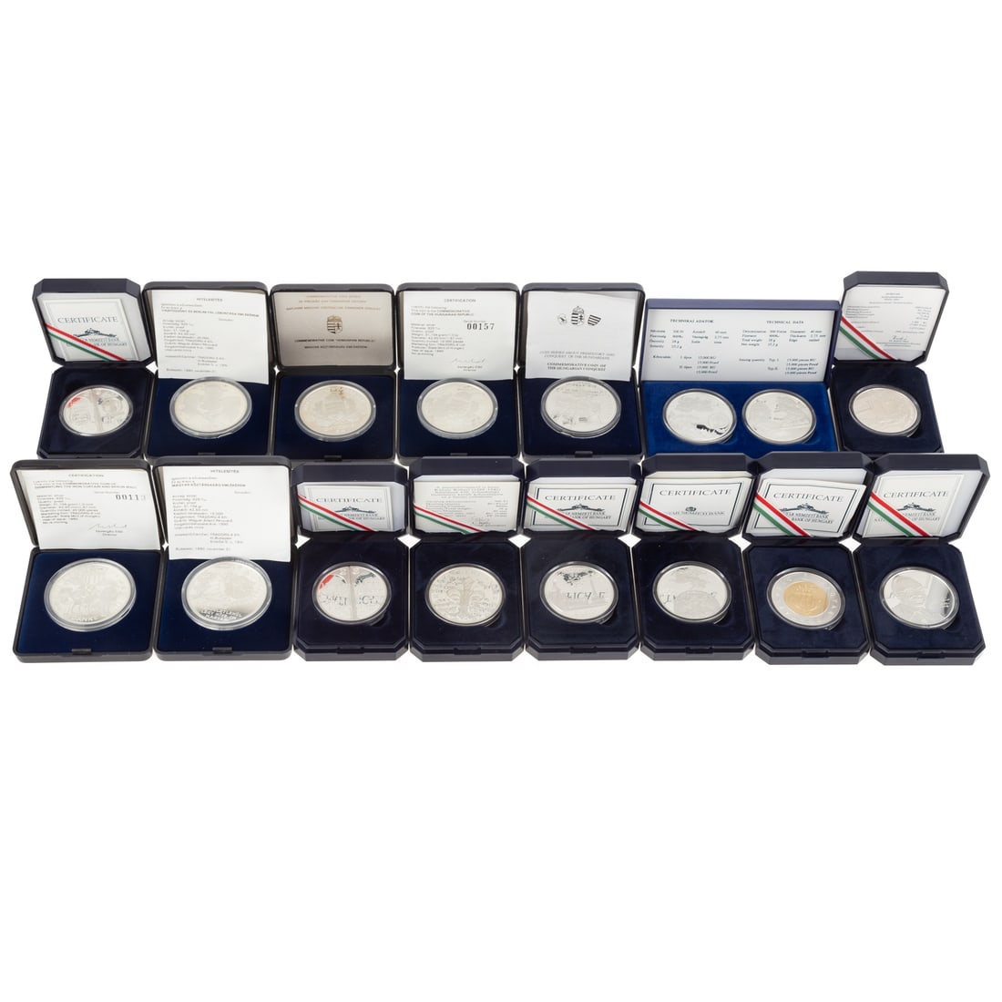 16 Hungarian Commemorative Silver Medals: 16 very nice and often beautiful silver medals with a total of 14.529 oz silver. 1998 Hungarian Republic 2000 Forint- integration into the European Economy 29.1 G (ASW)of Proof Sterling Silver,2-2000-