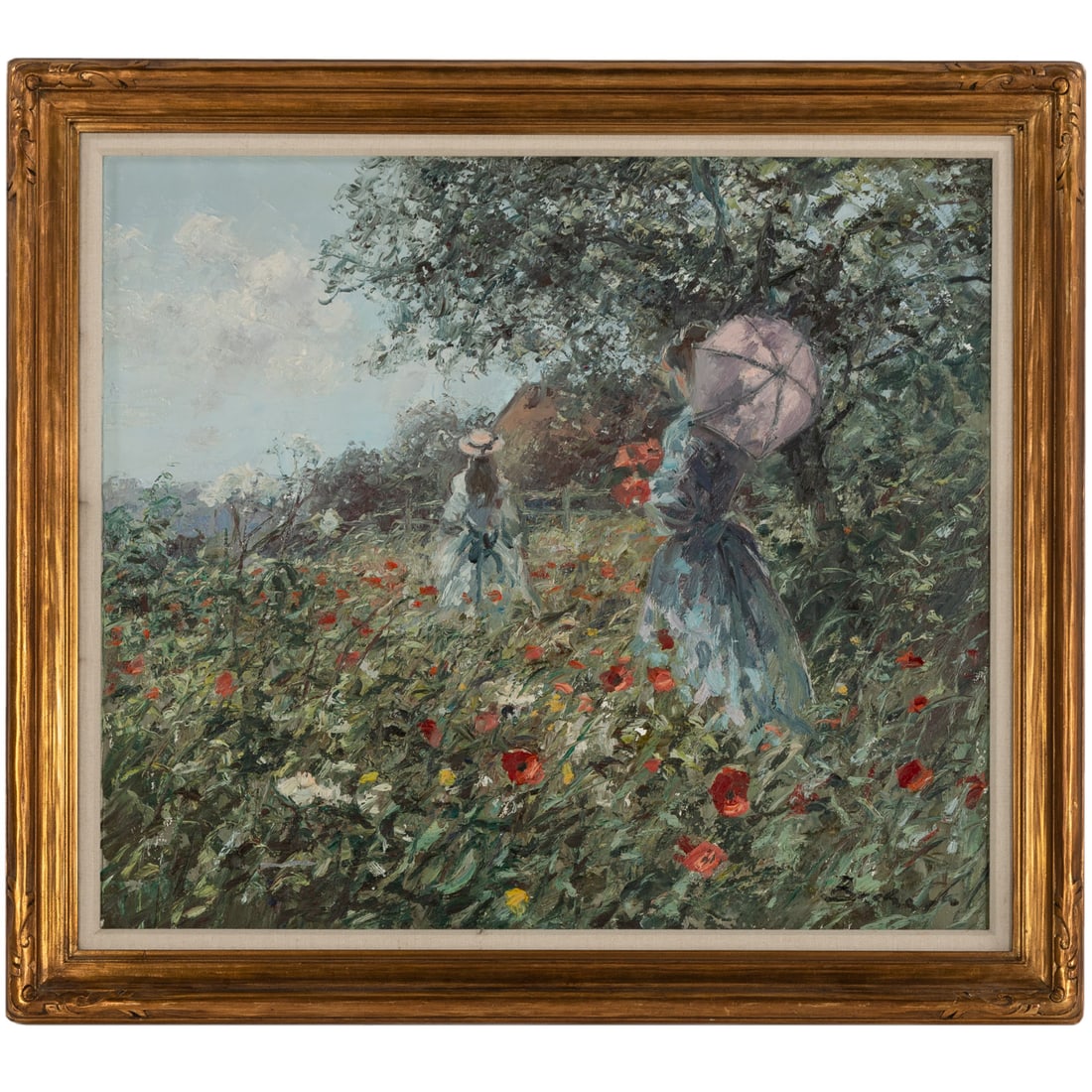 Hans-Jorg Becker. A Walk Through Poppy Fields, oil: (German, 1930-2013) Oil on canvas, signed "Becker" lr, 27 1/2 x 31 1/4 in., framed size: 33 1/4 x 37 1/4 in. From the Estate of Dr. William F. Fritz, Baltimore, MD