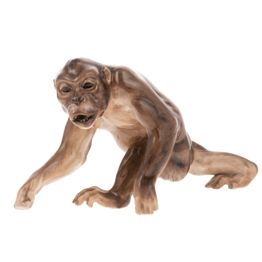 Dahl-Jensen Porcelain Figure Orangutan Standing: #1018, 4 1/2 in. H. For further reading see "Dahl-Jensen Porcelain Figures" p.23, by Caroline and Nick Pope From the Lawrence E. Rubin Collection