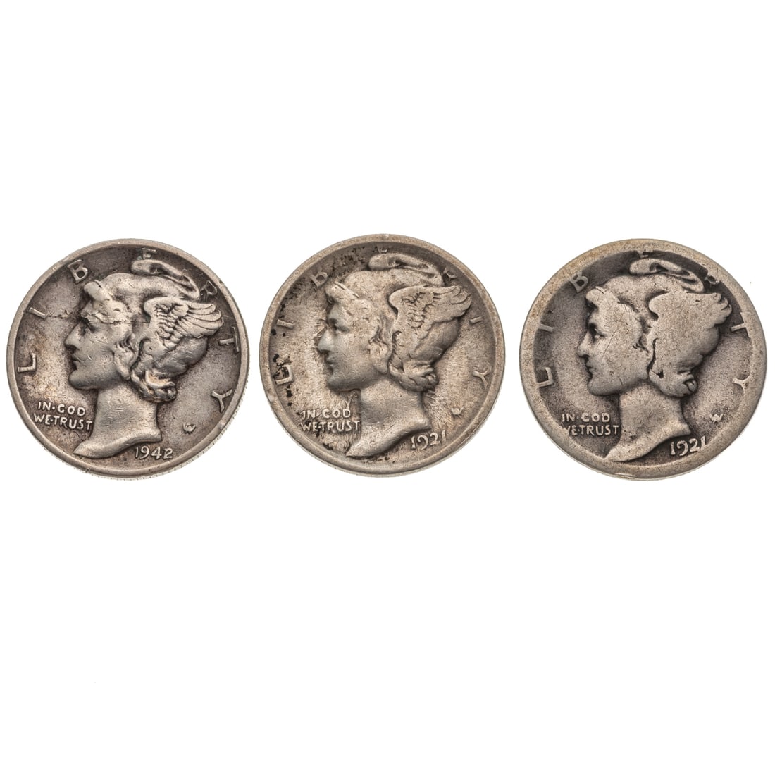 Three Semi-Key Mercury Dimes: 21, 21-D & 1942/1 (1 of 4)