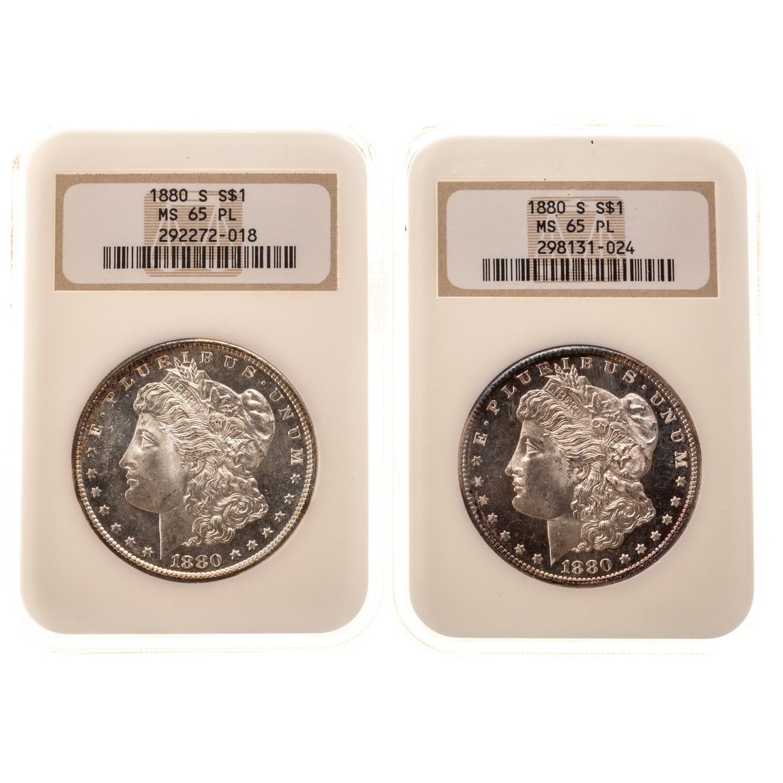 A Pair of 1880-S NGC MS65 PL Morgan Dollars (1 of 5)