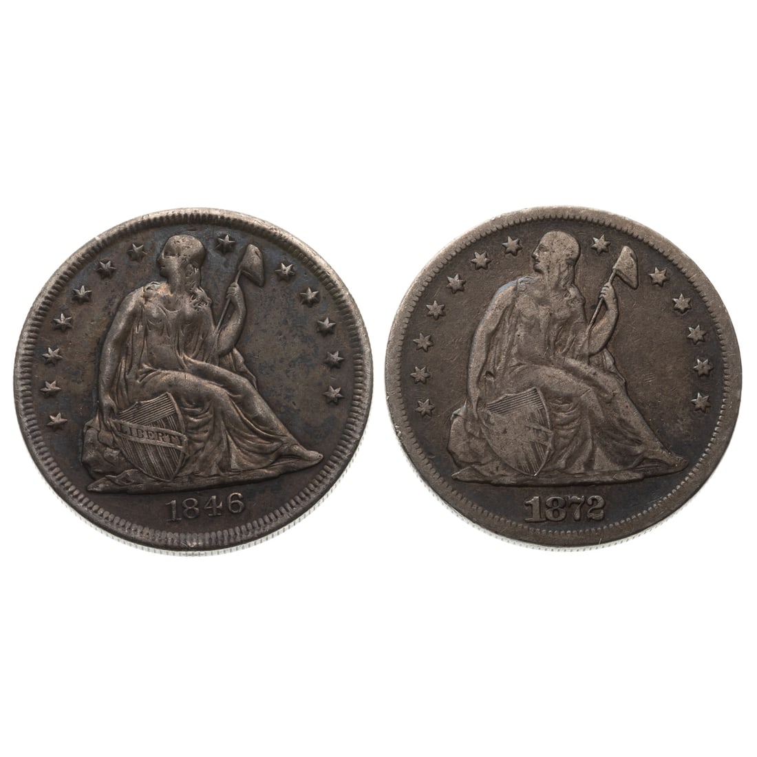 Two Seated Dollars 1846-O XF & 1872 F (1 of 6)