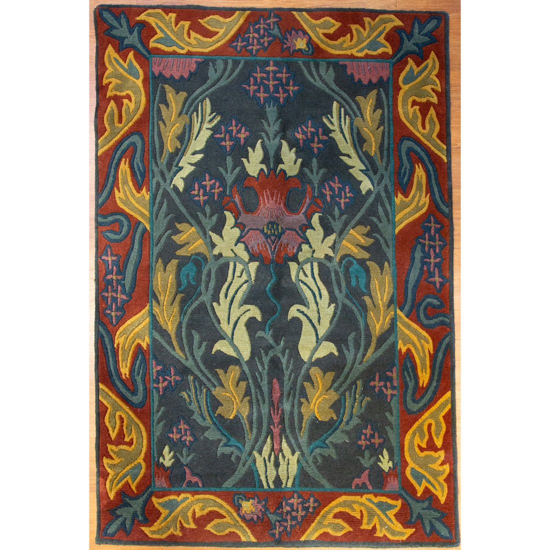 Stickly Wm Morris Style Tibetan Rug, 4 x 6: Modern, hand-knotted, wool pile