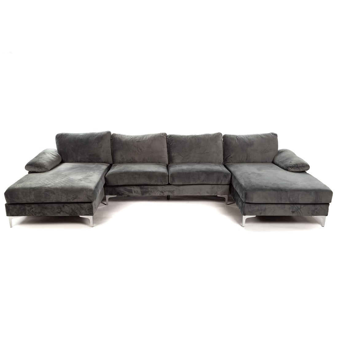 Contemporary Upholstered Sectional Sofa: 21 century, in three sections, with removable cushions, 32 in. H, 131 in. L, chaise 53 in. D