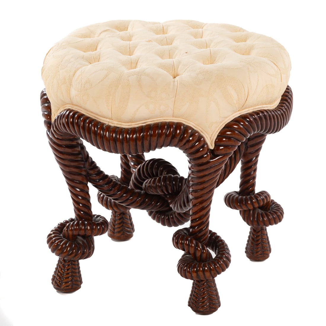 Contemporary Rope Carved Upholstered Stool (1 of 3)