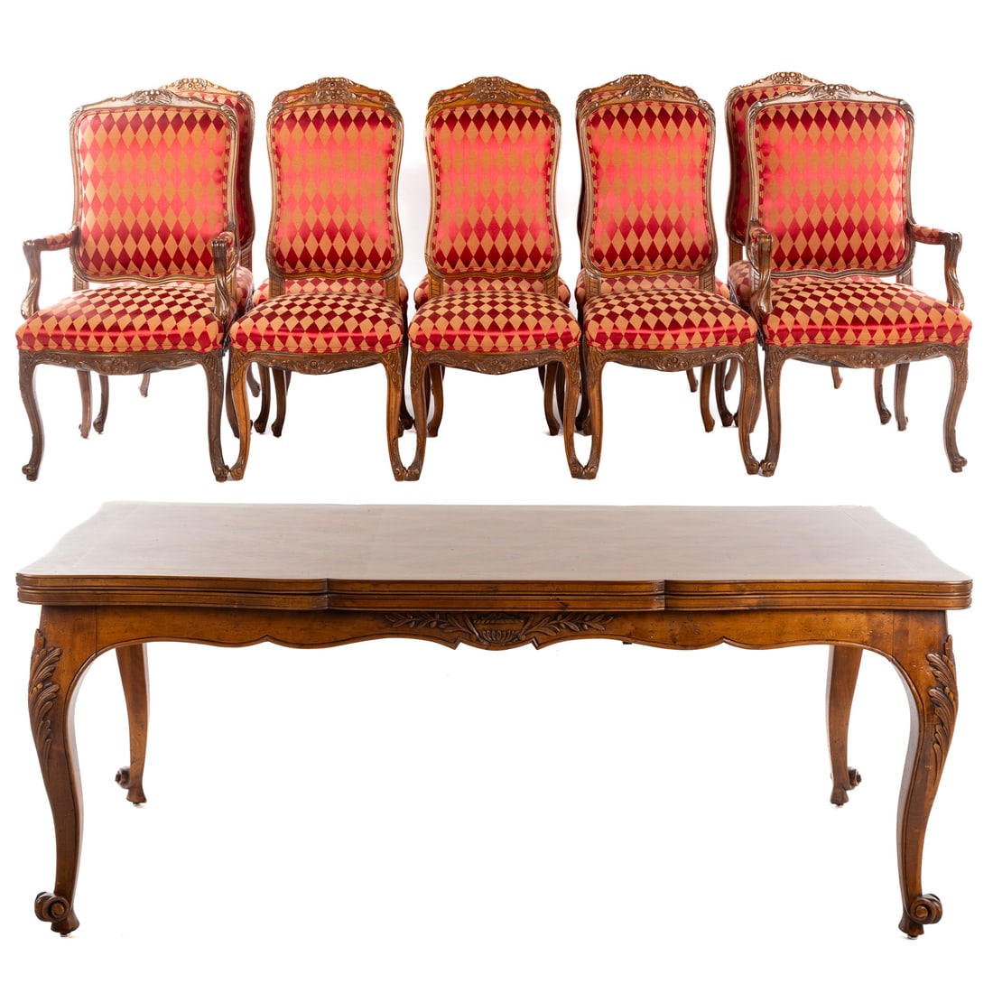 Louis XV Draw Leaf Table with 10 Chairs (1 of 7)