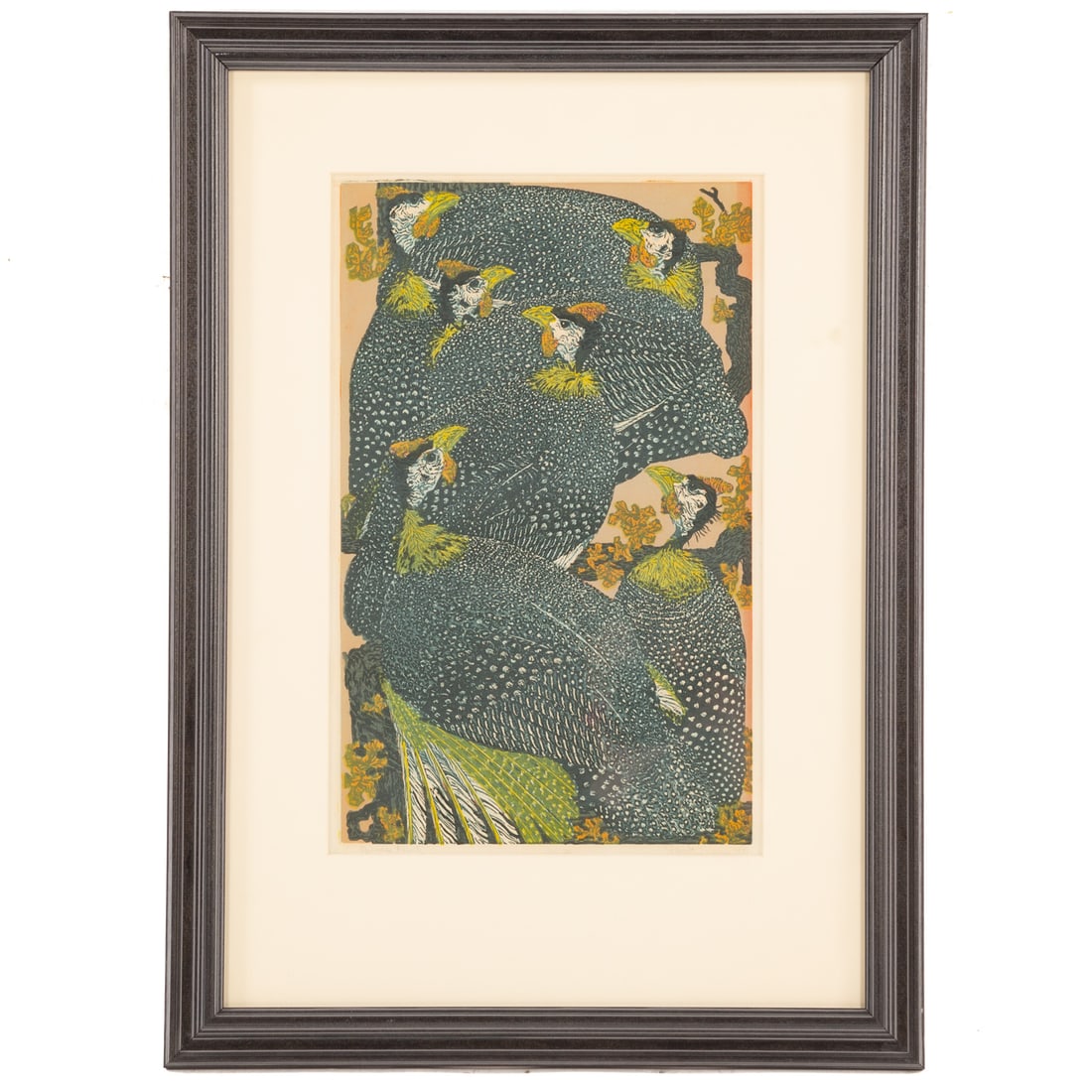 Janet Elizabeth Turner. "Guinea Fowl," linocut (1 of 5)