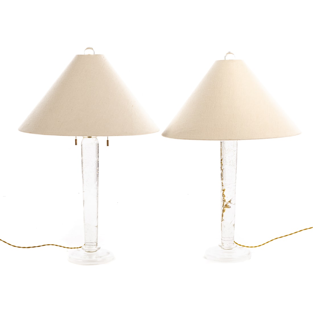 A Pair of John Hutton for Donghia Glass Blown Table Lamps: A pair of John Hutton for Donghia glass blown table lamps, with shades, each signed on base "John Hutton," 32 in. H Provenance: From the Estate of Mary Jane Blaustein, Baltimore, MD