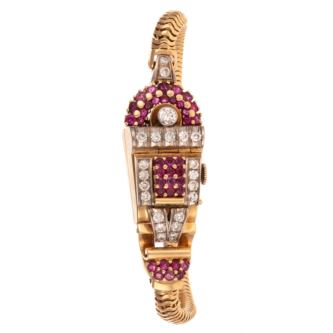 A Retro Diamond & Ruby Covered Wrist Watch in 14K (1 of 5)