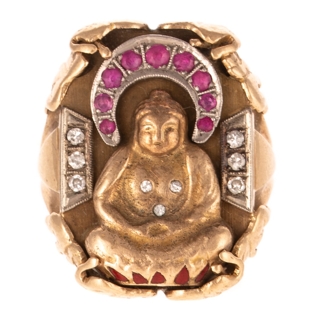 A Buddha Ring with Diamonds & Rubies in 10K (1 of 5)