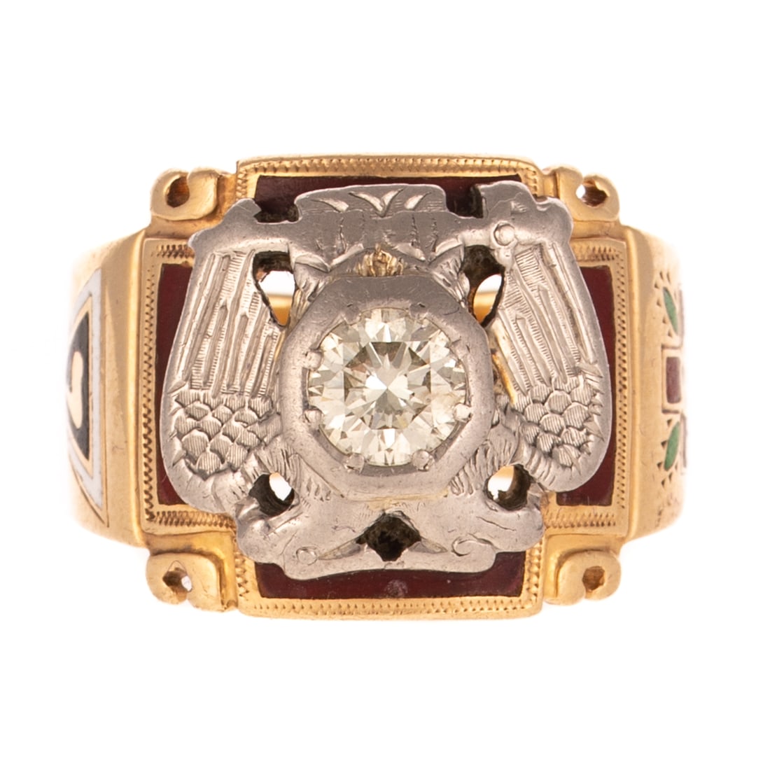 A Diamond & Enameled Masonic Ring in 14K (1 of 7)