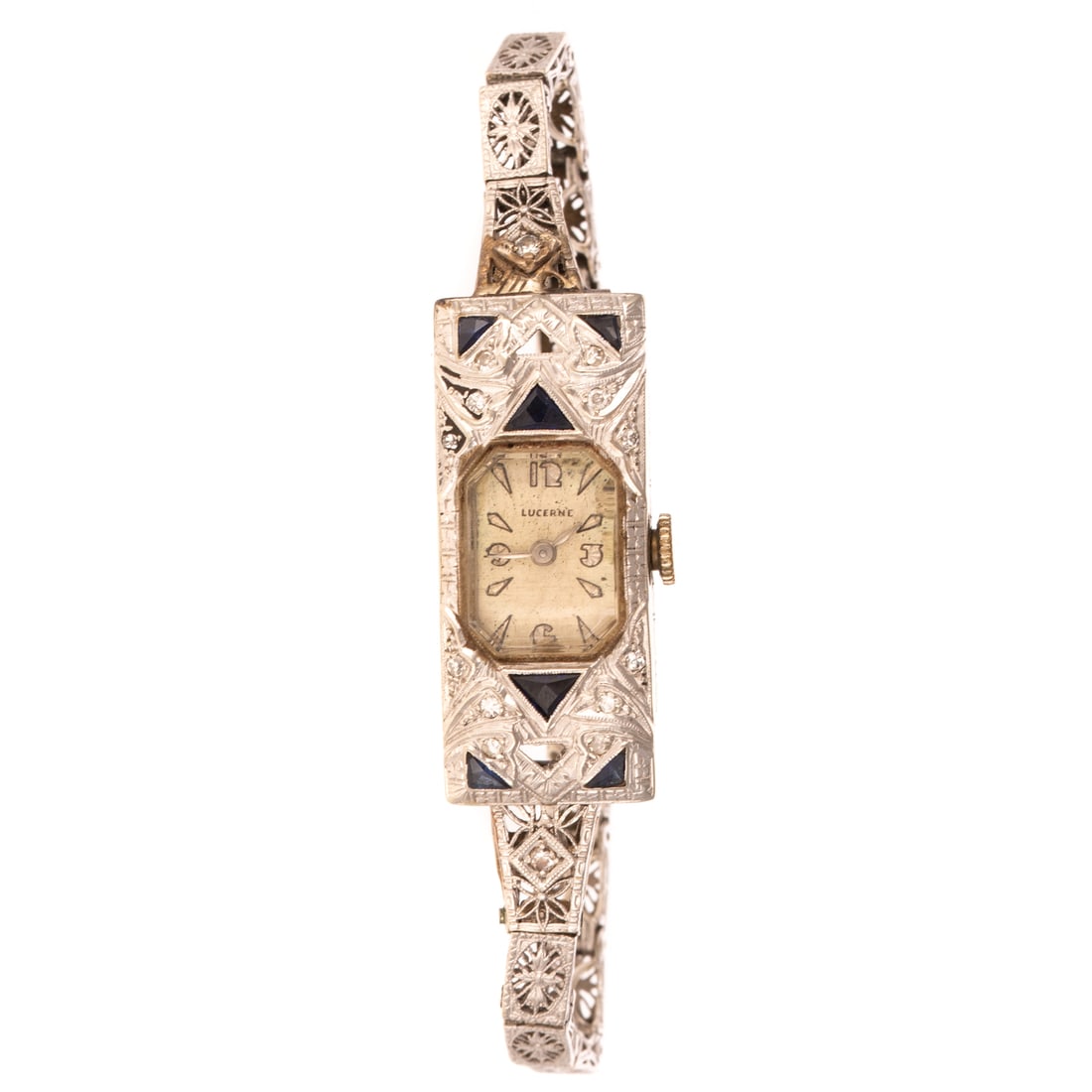 An Art Deco Diamond & Sapphire Watch in 14K (1 of 4)