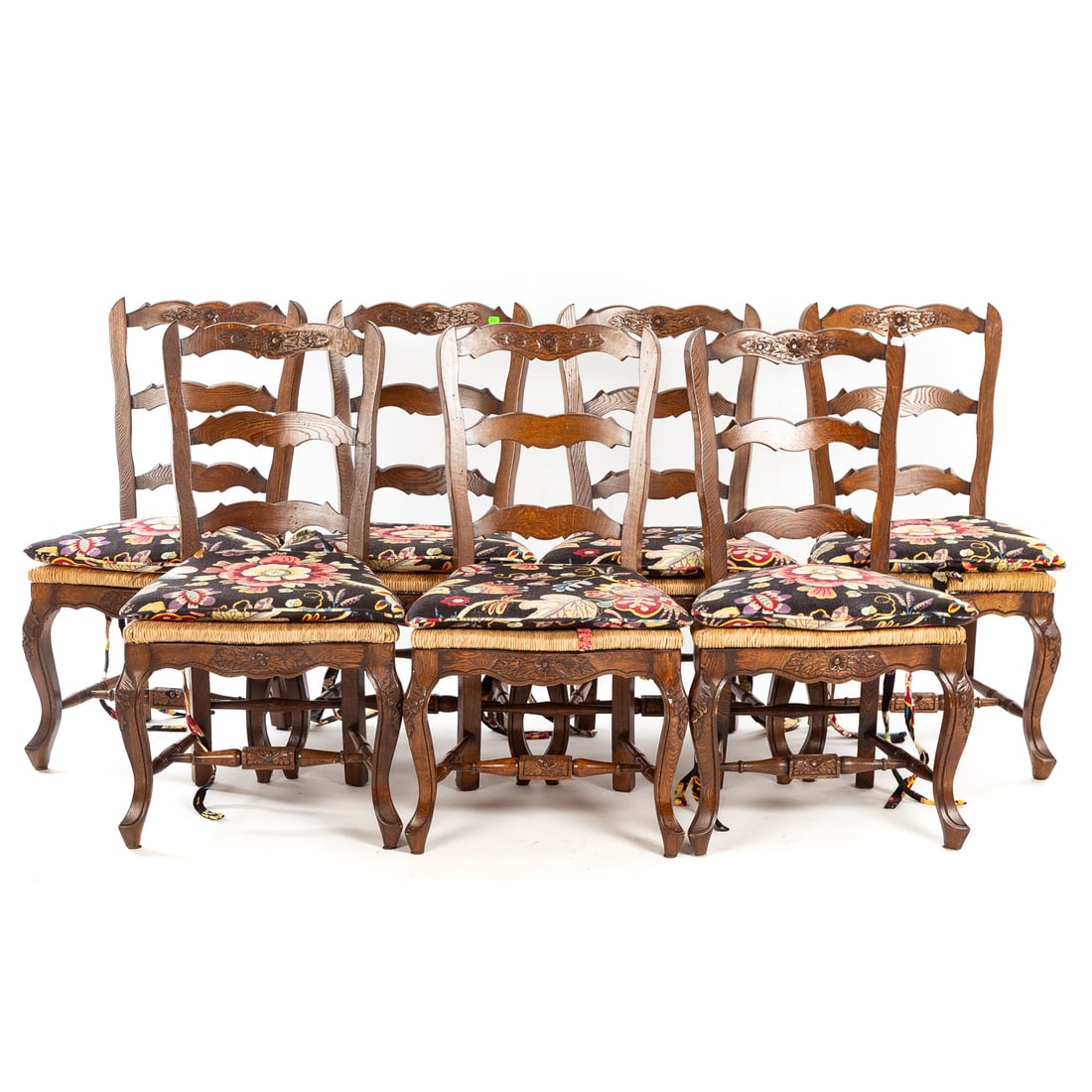 Seven French Provincial Oak Rush Seat Chairs (1 of 3)