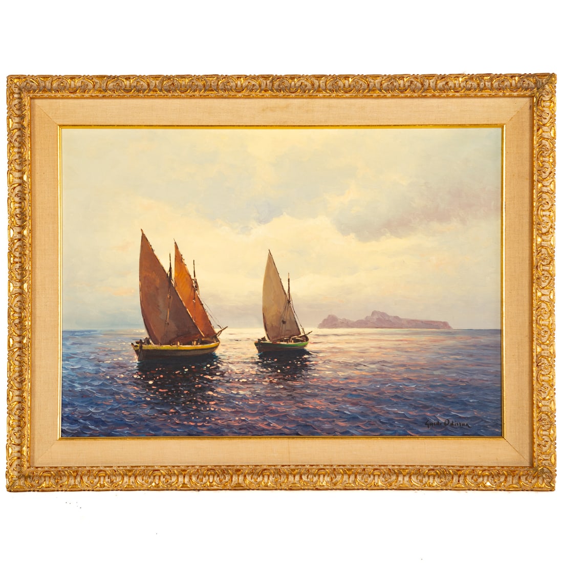 Guido Odierna. Two Boats, oil: (Italian, 1913-1991) Oil on canvas, signed "Guido Odierna" lr, sight size: 18 3/4 x 26 3/4 in., framed size: 25 x 33 in. Provenance: From a private collection, Easton, MD