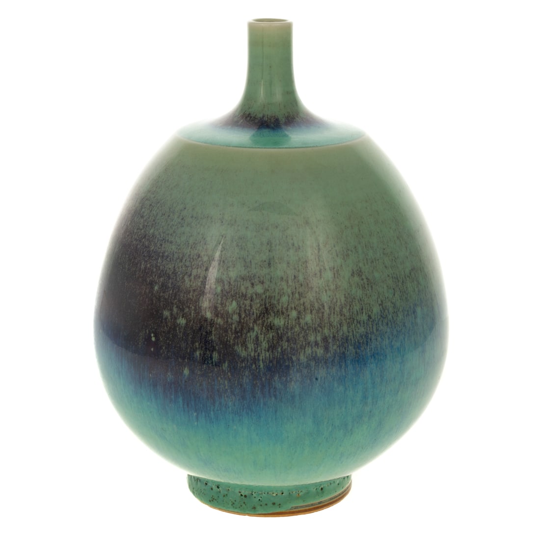 A Berndt Friberg Stoneware Vase: (Swedish, 1899-1981) A Berndt Friberg gradated turquoise and cobalt blue glazed stoneware vase, signed "Friberg" on bottom with partial Gustavsberg paper label, 6 1/2 in. H., approx. 5 in. Diam.