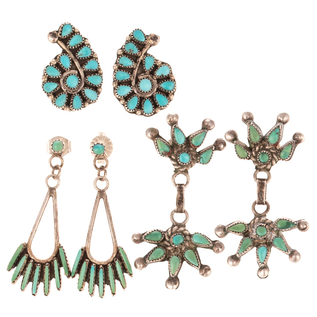 A Trio of Zuni Petit Point Turquoise Earrings (1 of 4)