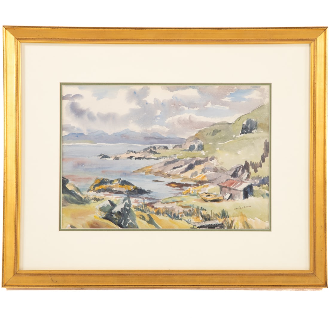 Maurice George Logan. California Coastline, watercolor: (American, 1886-1977) Watercolor on paper, signed "Maurice Logan" lr, sight size: 10 x 14 1/4 in., framed size: 18 x 22 1/2 in. Provenance: From the Margaret and Jerry Guchemand collection, Baltimore,