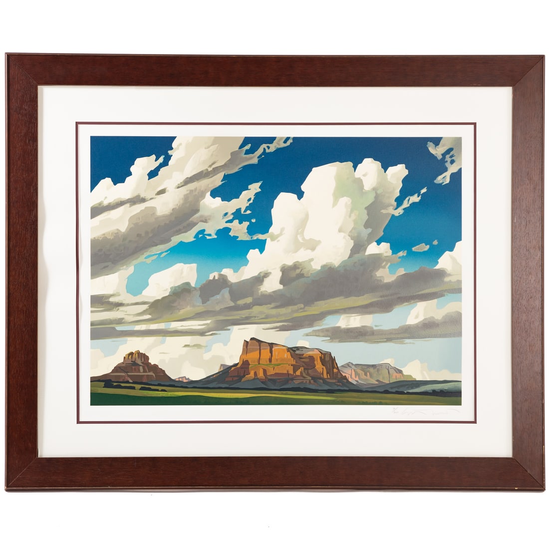 Ed Mell. "Fleeting Clouds, Sedona," lithograph: Edmund Paul Mell, Jr. (American, b. 1942) Lithograph, ed. 34/200, signed "Ed Mell" lr, sight size: 30 x 40 in., framed size: 42 x 52 in. Provenance: From the Margaret and Jerry Guchemand collection, B