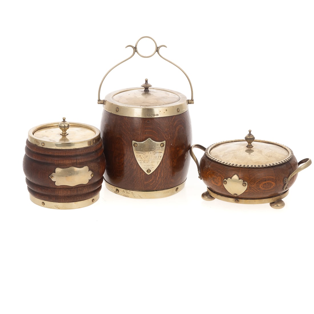 Three Edwardian Oak Biscuit Tobacco Barrels/Bowls (1 of 8)