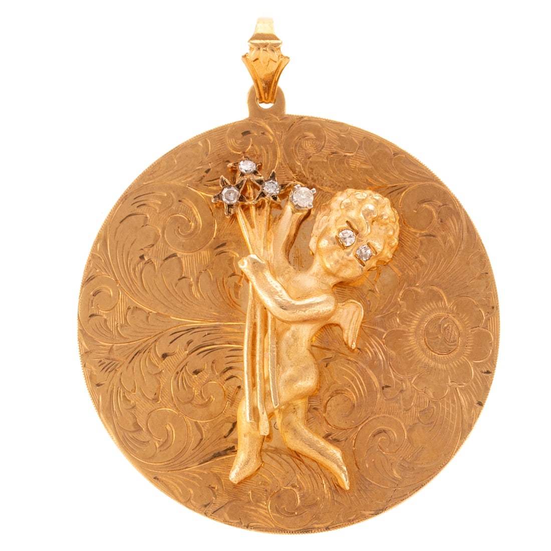 An Engraved Diamond & Gold Pendant in 14K (1 of 3)