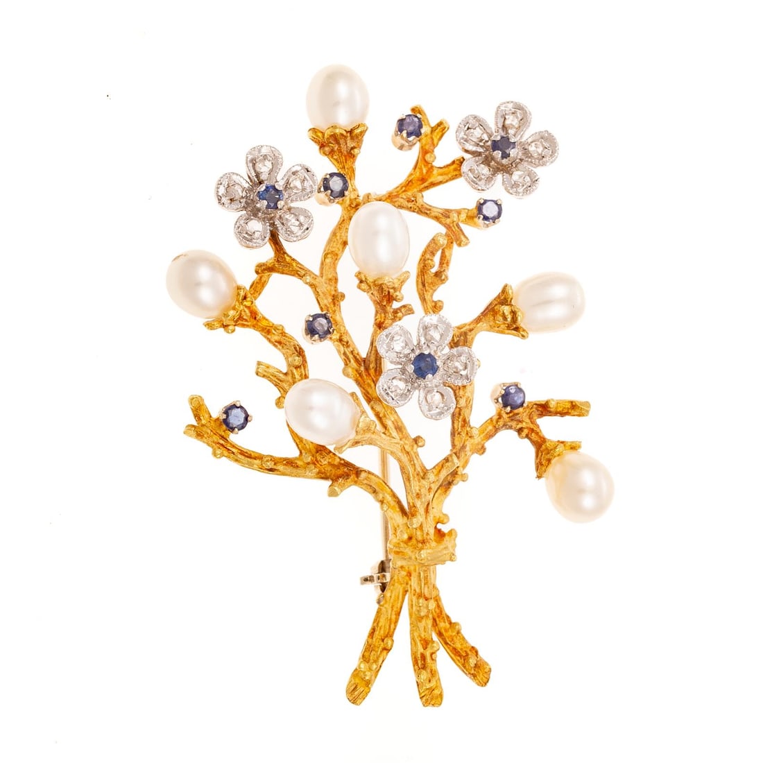 A Pearl, Sapphire & Diamond Branch Brooch in 18K (1 of 3)