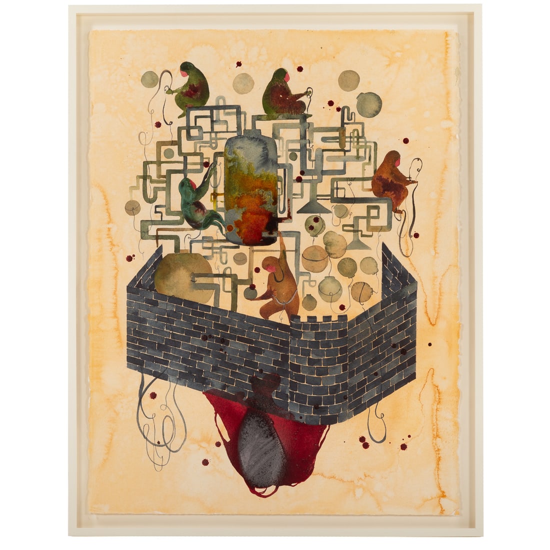 Shiva Ahmadi. "Brick Wall," watercolor: (Iranian/American, b. 1975) Watercolor on paper, signature not visible, 2017, sheet size: 30 x 22 in., framed size: 33 x 25 1/2 in. Provenance: Acquired Leila Heller Gallery, New York, NY, documents a