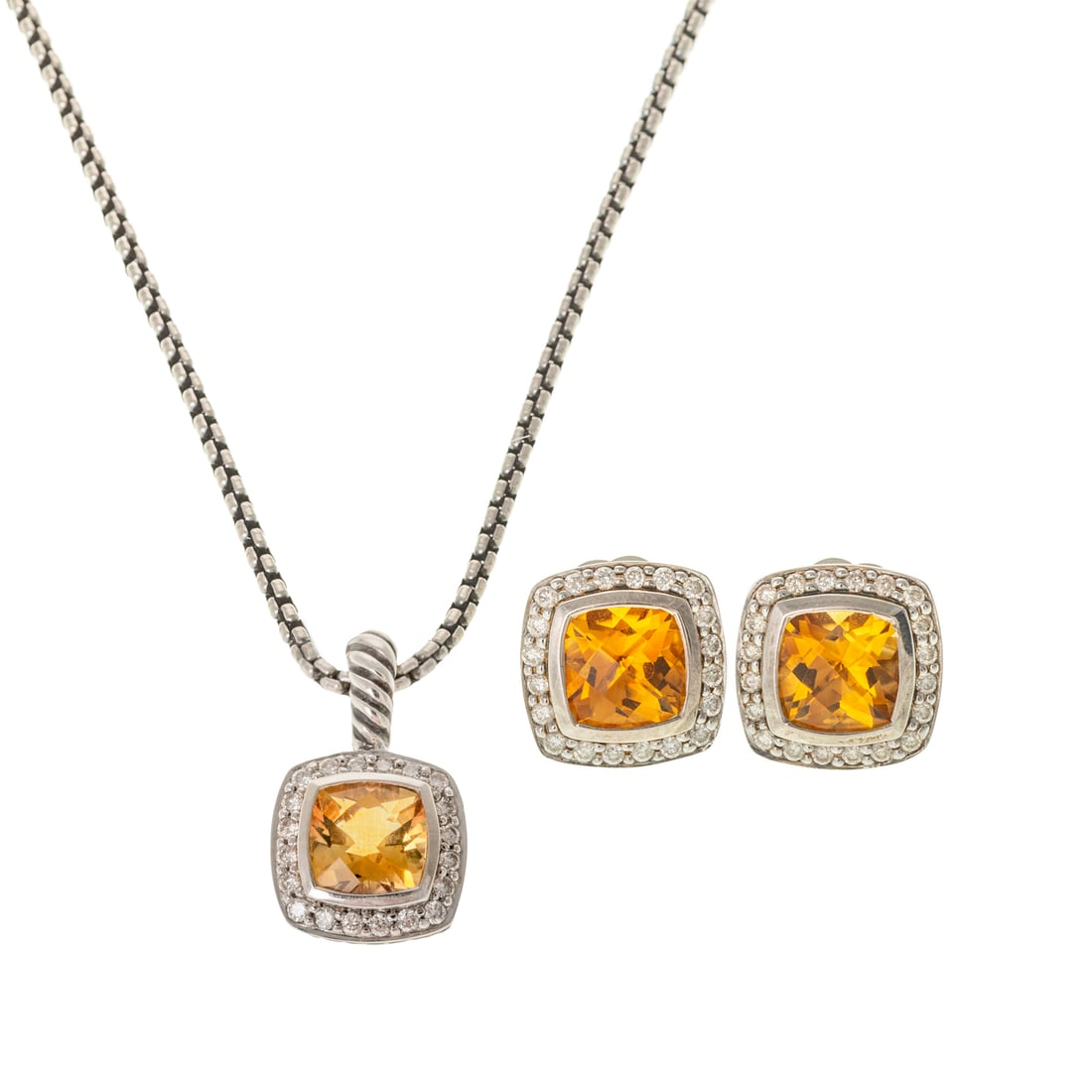 A David Yurman Citrine & Diamond Pendant & Earrings in Serling Silver (1 of 7)