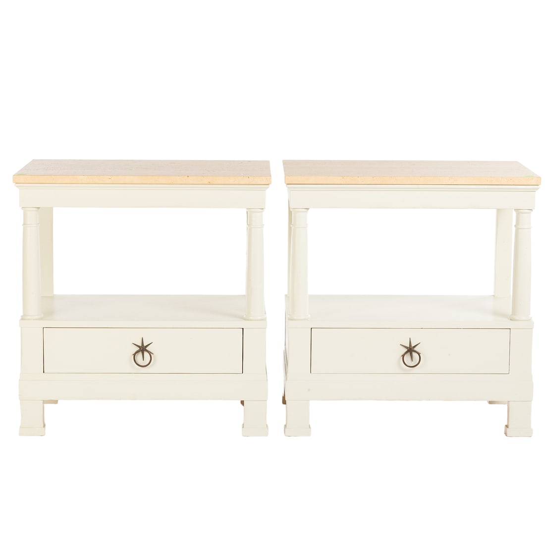 A Pair of Painted Wood & Travertine Bedside Stands (1 of 6)