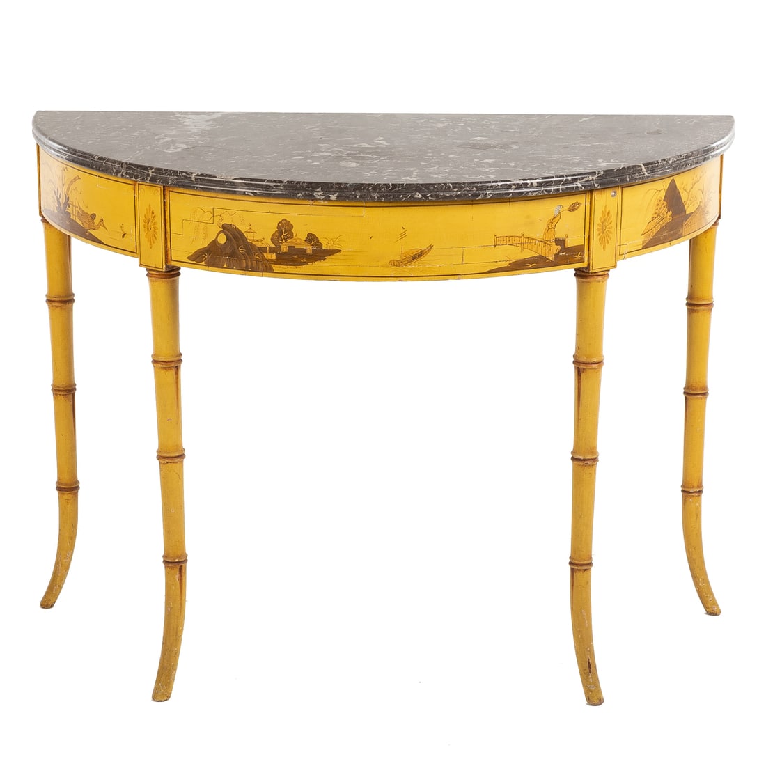 Chinoiserie Marble Top Demilune Console (1 of 5)