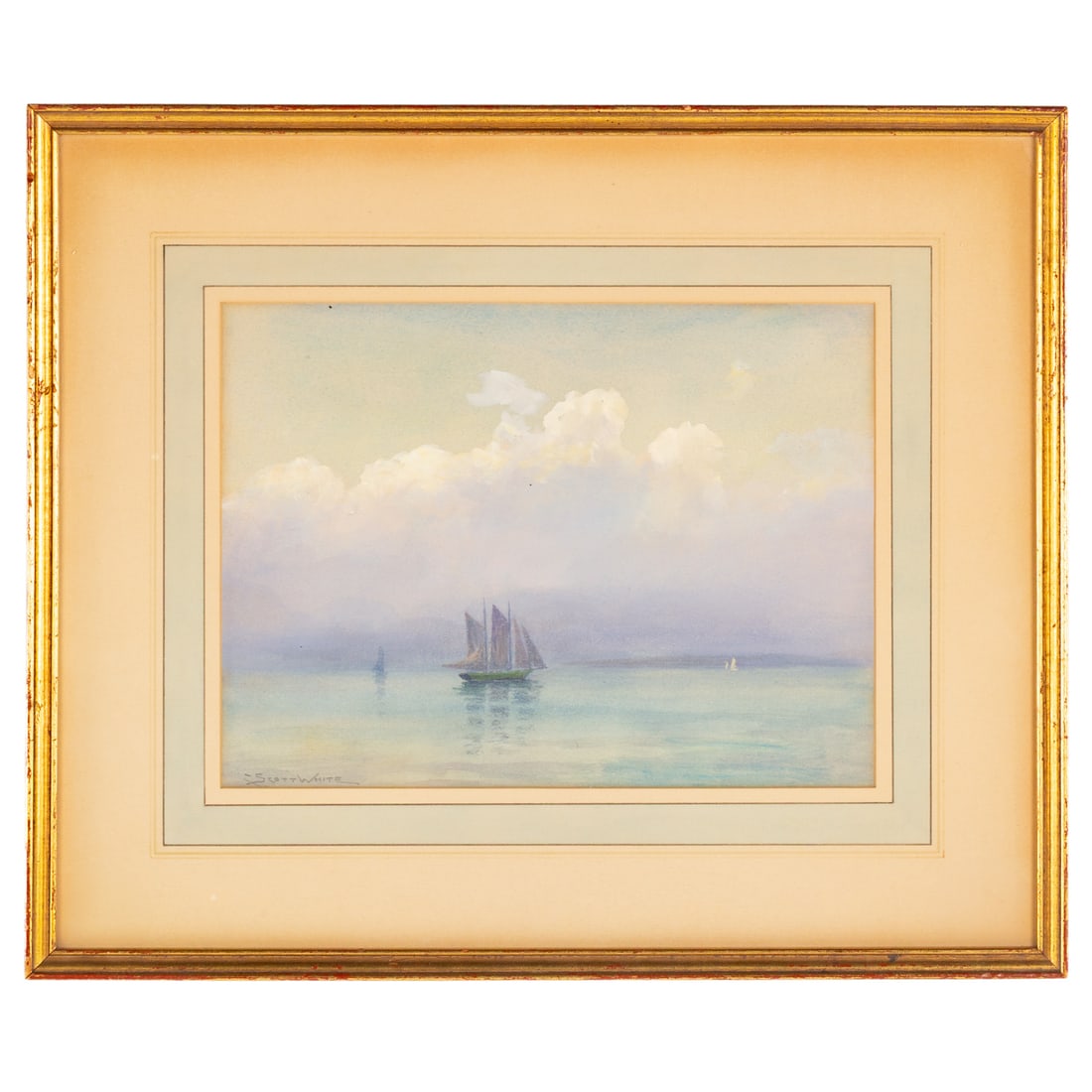 C. Scott White. Sailing by Sutton Island," watercolor (1 of 4)
