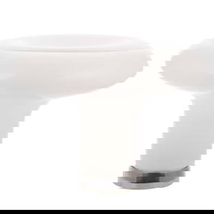 An Artemide Lesbo Table Lamp by Angelo Mangiarotti: (Italian, 1921-2012) A clear and opaque glass with chrome base Artemide Lesbo table lamp by Angelo Mangiarotti, marked on base, 15 in. H, approx. 19 in. Diam.Provenance: From the private collection of