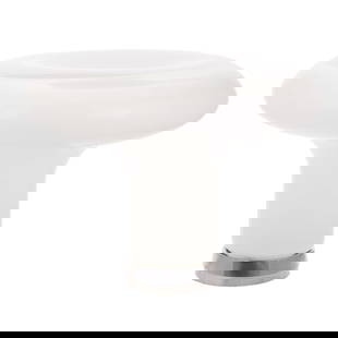 An Artemide Lesbo Table Lamp by Angelo Mangiarotti: (Italian, 1921-2012) A clear and opaque glass with chrome base Artemide Lesbo table lamp by Angelo Mangiarotti, marked on base, 15 in. H, approx. 19 in. Diam.Provenance: From the private collection of