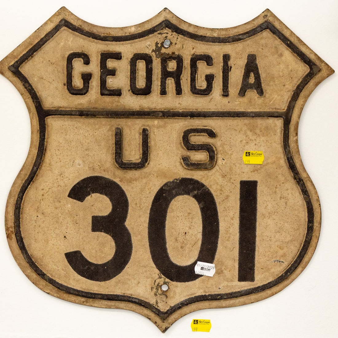 A Georgia U.S. Route 301 Cast Iron Road Sign: Second quarter, 20th century, 16 1/2 x 16 in.
