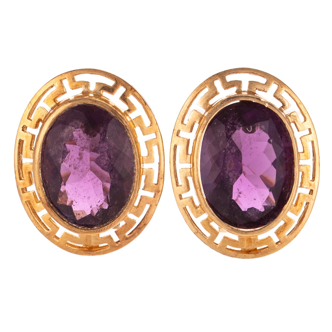 A Pair of Large Amethyst Greek Key Earrings in 14K (1 of 4)