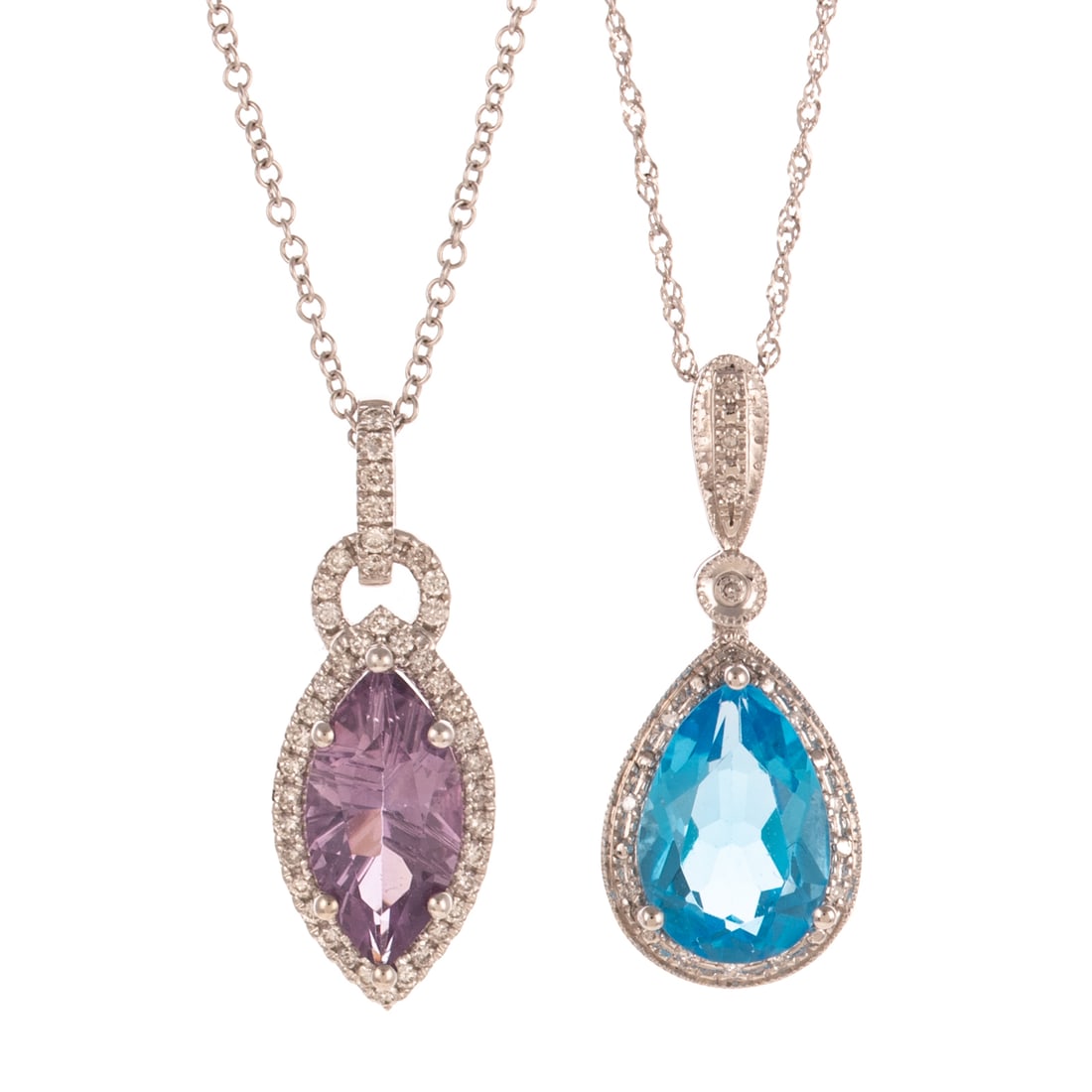 Two Gemstone & Diamond Pendants & Chains in 14K (1 of 5)