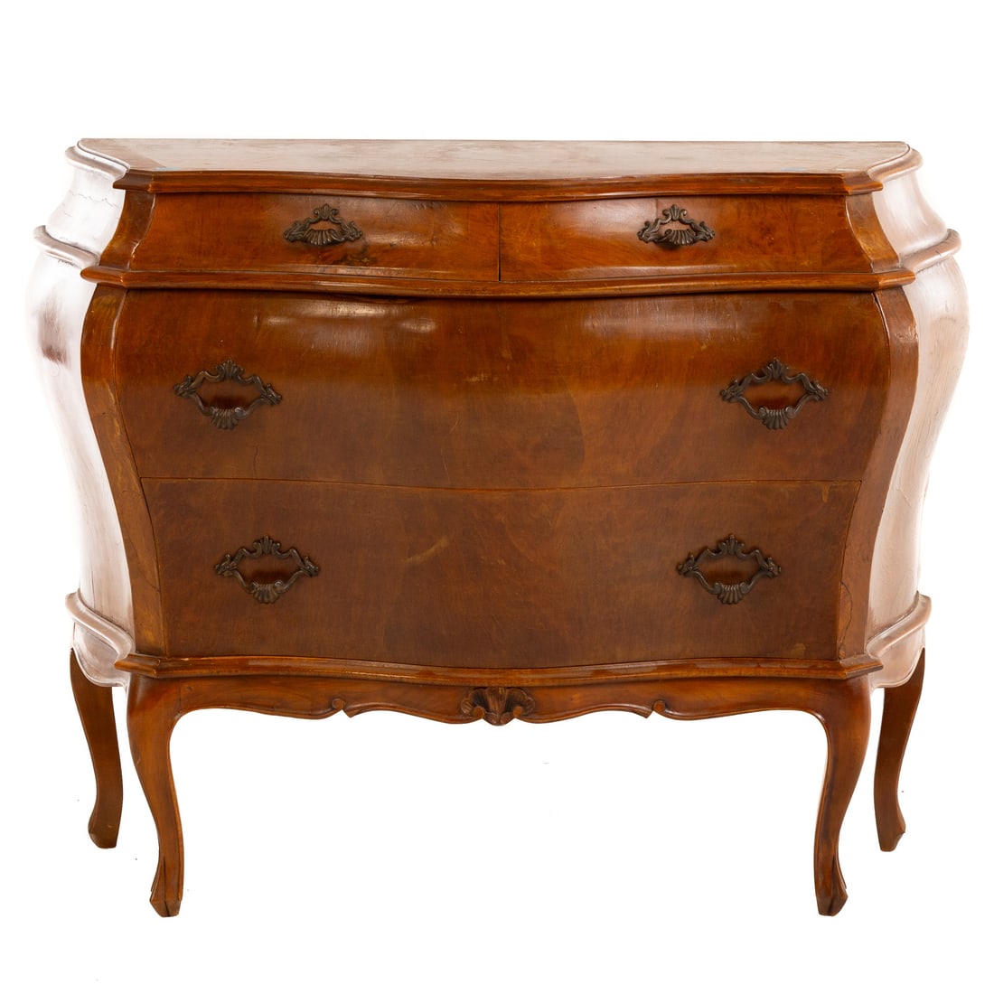 Louis XV Style Walnut Bombe Form Commode (1 of 5)