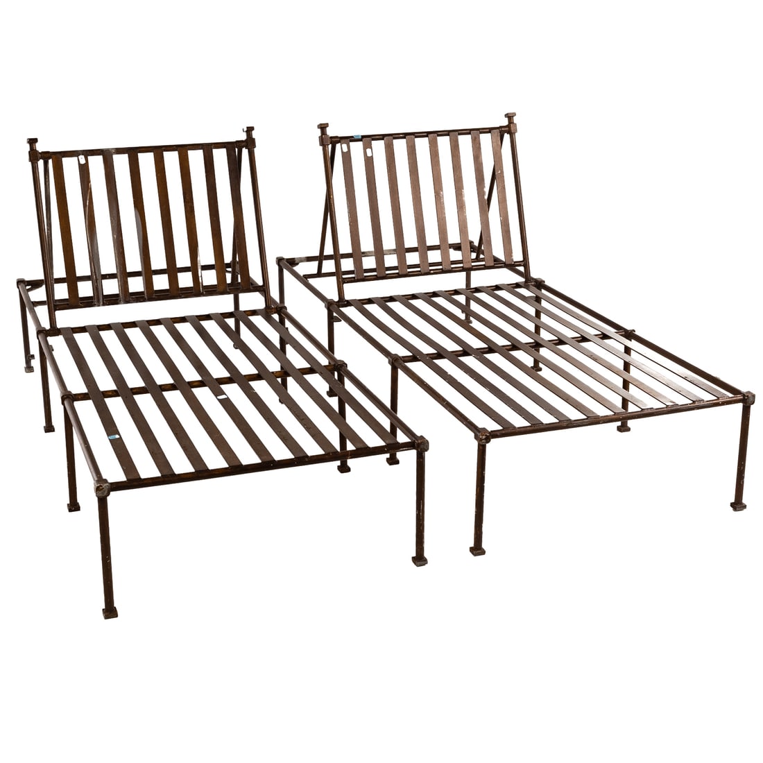 A Pair of Metal Patio Outdoor Chaise Lounges: With retractable backs, 35 in. H, 74 in. W, 31 in. D