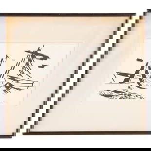 Herman Maril. Boat Mast, ink: (American, 1908-1986) India ink and wash on paper, signed "Herman Maril" lr, sight size: 7 x 16 1/4 in., framed size: 14 x 16 in. Acquired from the artist, from the Collection of the Pines Family, Bal