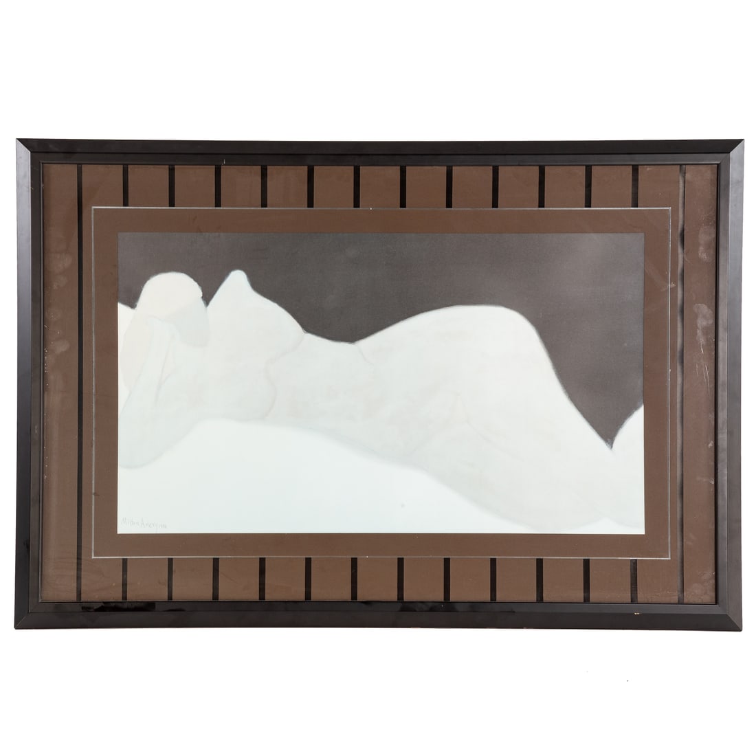 Milton Clark Avery. "Reclining Blonde," lithograph: (American, 1885-1965) Lithograph, 1959, pencil signed "Milton Avery" ll, sight size: 26 1/2 x 46 in., framed size: 43 1/2 x 63 in. From the Collection of the Pines Family, Baltimore, MD