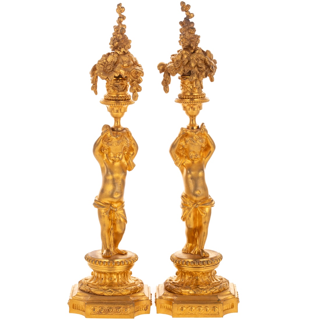 A Pair of Louis XVI Style Bronze Doré Candlesticks (1 of 4)