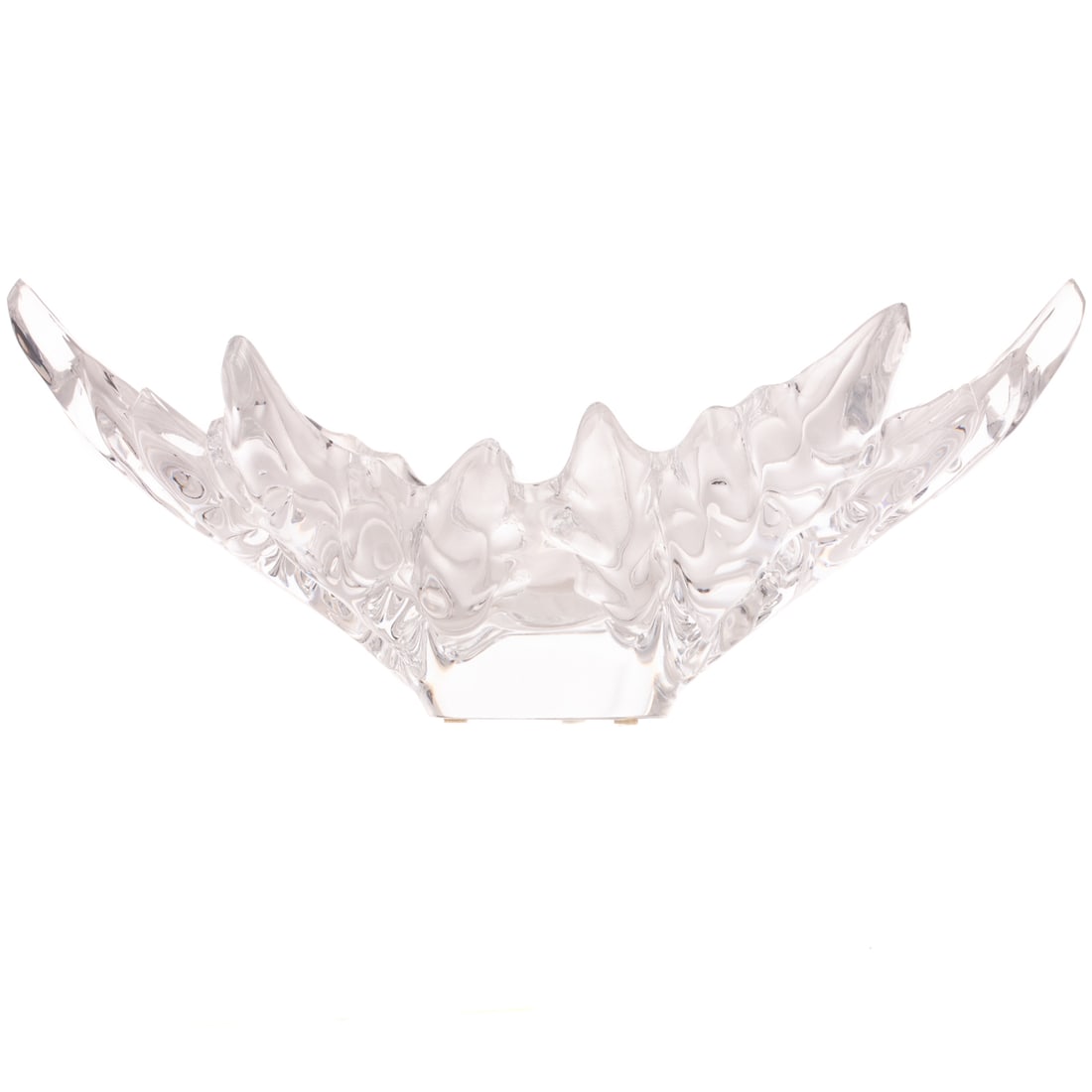 A Lalique "Champs Elysees" Bowl: A partially frosted Lalique "Champs Elysees" bowl, inscribed "Lalique France," on the bottom, 7 1/2 in. H, 18 in. L, approx. 10 in. D