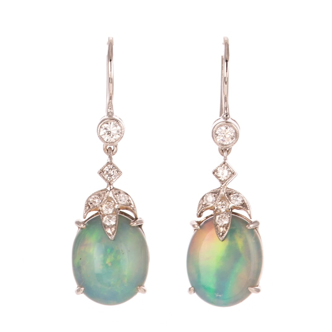 A Pair of Opal & Diamond Dangle Earrings in 18K (1 of 3)