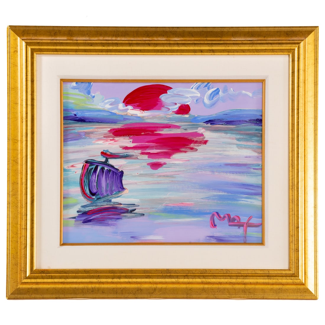 Peter Max. "America 500: Sunset," acrylic: (German/American, b. 1937) Acrylic with color lithography on paper, from his "America 500" series, acrylic signed "Max" lr, sight size: 18 1/2 x 25 1/2 in., framed size: 31 1/2 x 36 1/2 in. Provenance