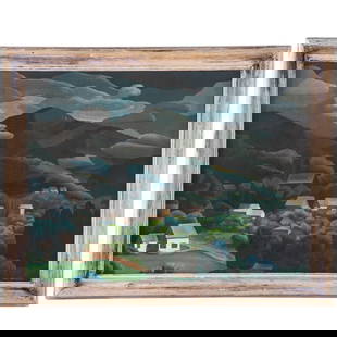 Paul Alfred Benjamin. "Villages in the Mountains," oil: (American, 1902-1982) Oil on canvas, signed "Paul Benjamin" lr, sight size: 26 1/4 x 35 1/4 in., framed size: 32 x 41 in. Provenance: From the collection of the family of the artist, Ellicott City, MD