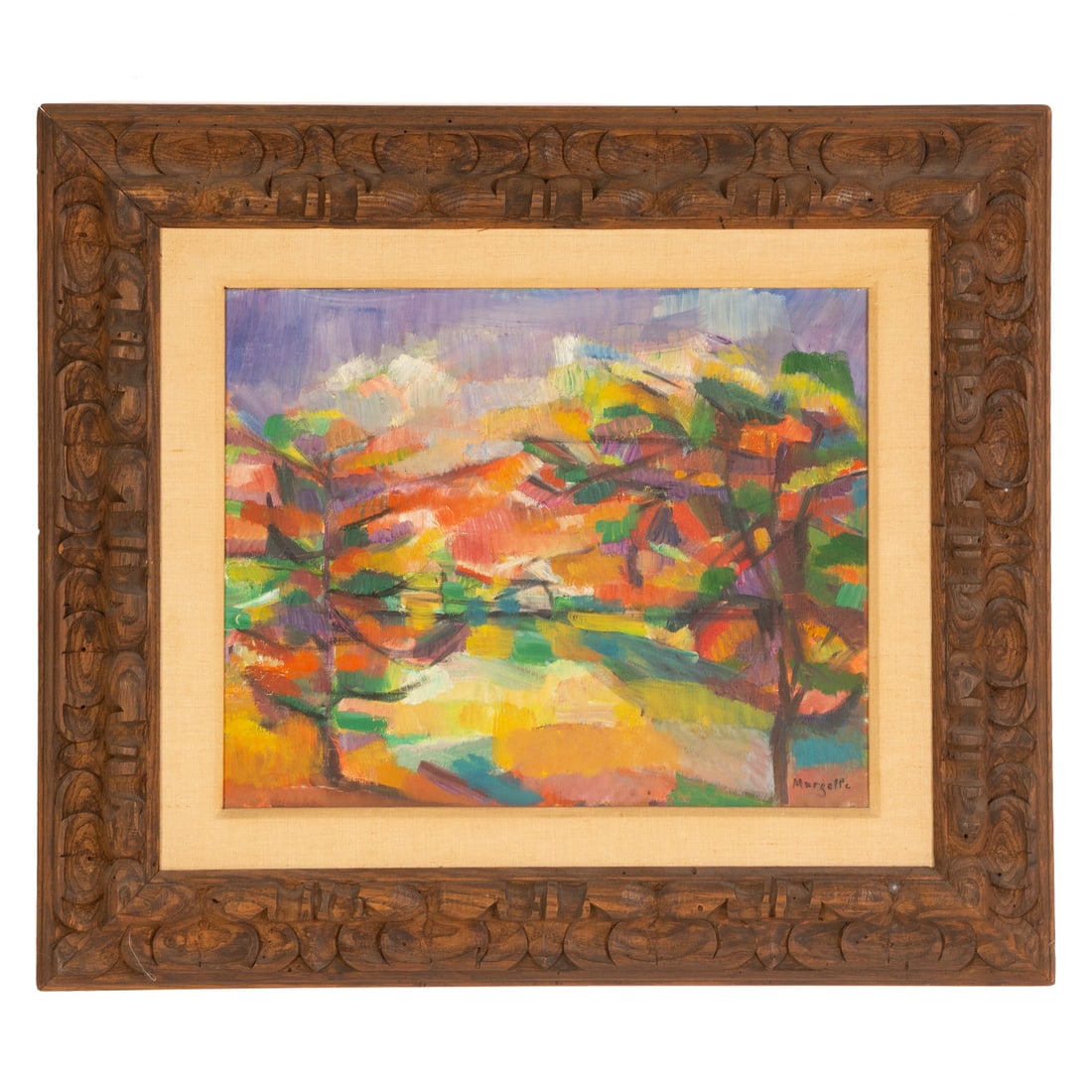 Jean Marzelle. "Paysage No. 5," oil: (French, 1916-2005) Oil on canvas, signed "Marzelle" lr, titled on verso, 13 x 16 1/4 in., framed size: 21 1/2 x 25 in. Provenance: From a private collection, Baltimore, MD