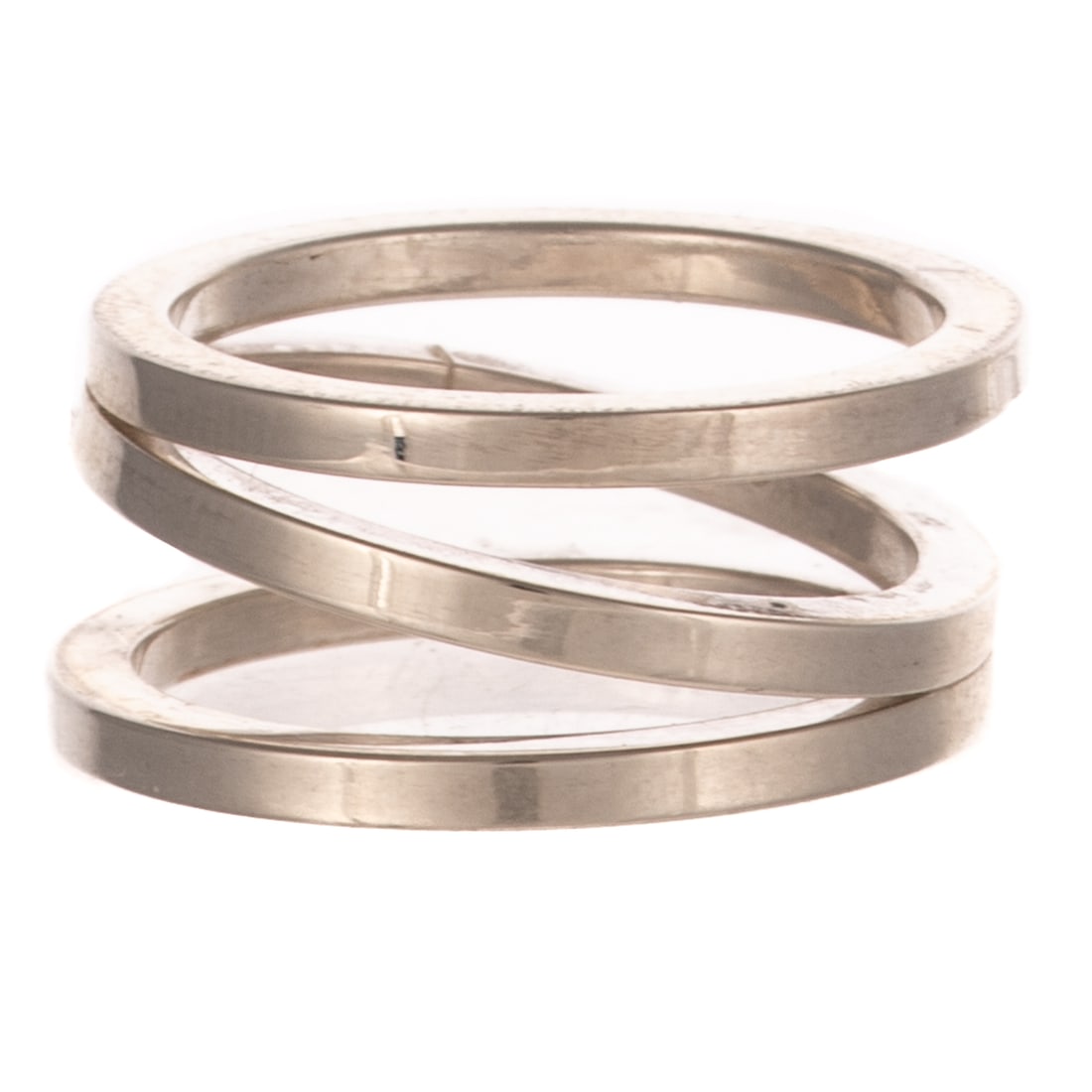 A Triple Row Wave Band in Sterling Silver: Sterling silver square wire triple row wave band by Betty Cooke (1924 - 2024), Baltimore, MD with high polish finish, 1/2 in. W, signed, sz 7.75, 7.4 grams Provenance: From the Estate of Betty Cooke,